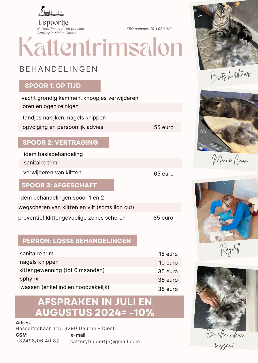 Prijslijst trimsalon Cattery 't Spoortje